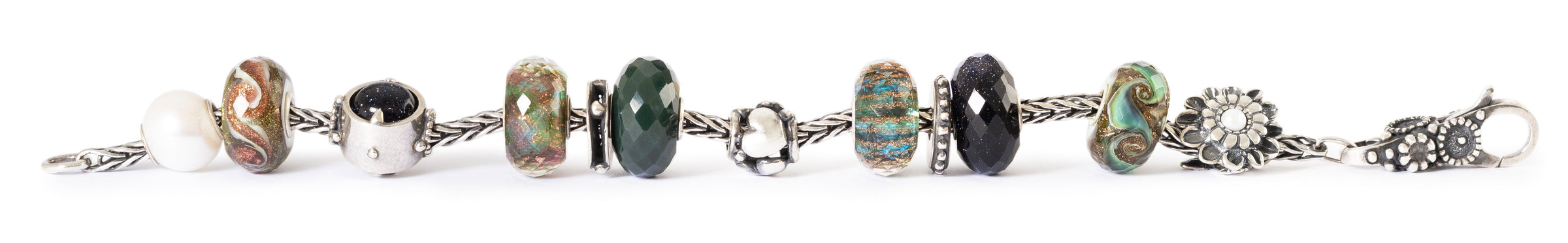 Gerades Fuchsschwanz Armband aus Silber mit winterlich inspirierten Glas- und Silberbeads