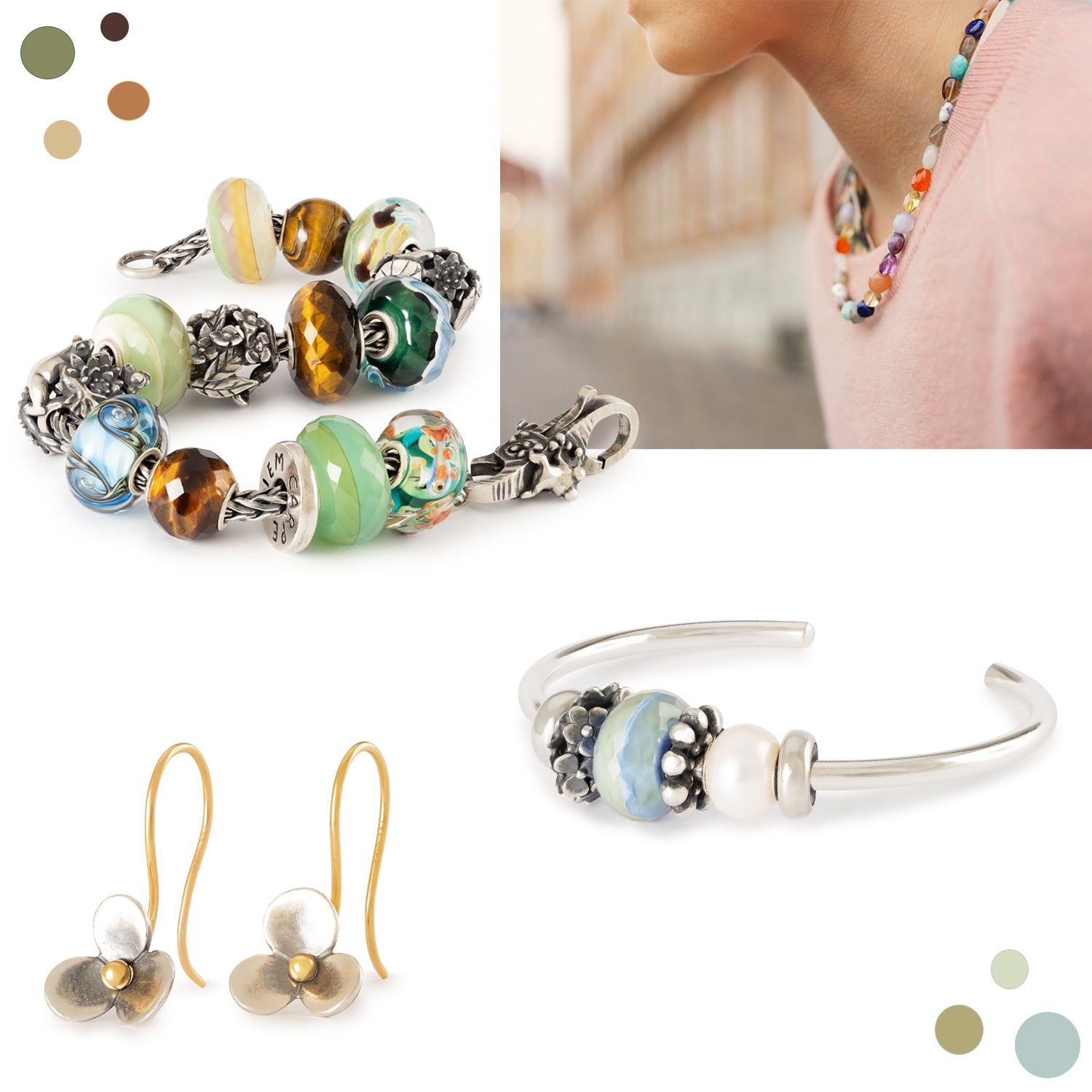 Hotspot-Bild mit Carpe Diem Frühjahrskollektion 2025, Armband, Halskette, Armreif und Ohrringen.
