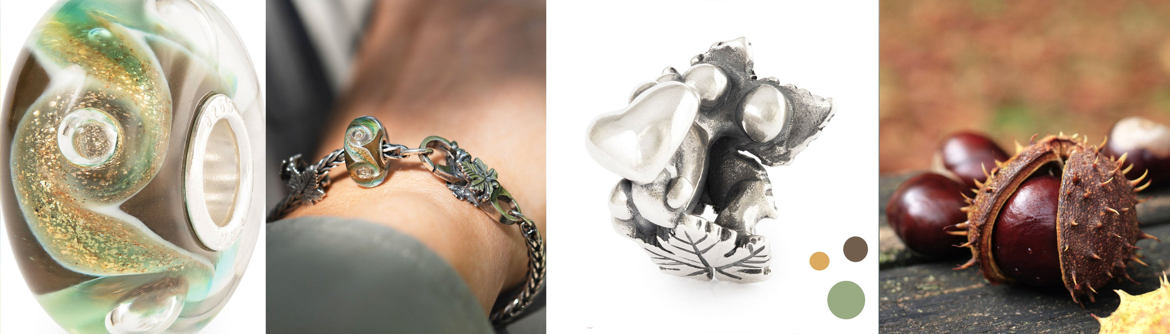 Limitierte Auflage Armband mit Verschluss, Silberbead und Glasbead, inspiriert vom Kastanienbaum