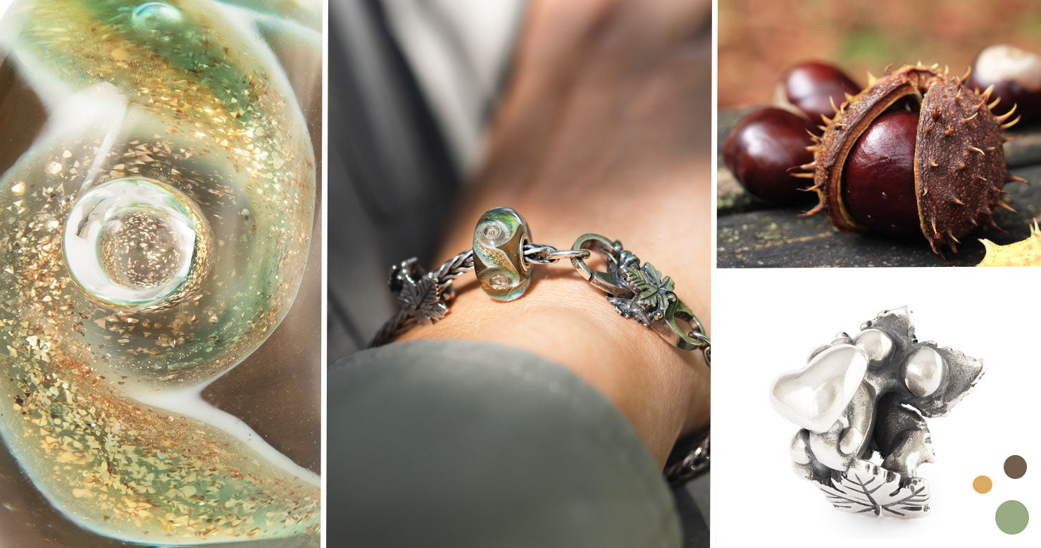 Limitierte Auflage Armband mit Verschluss, Silberbead und Glasbead, inspiriert vom Kastanienbaum