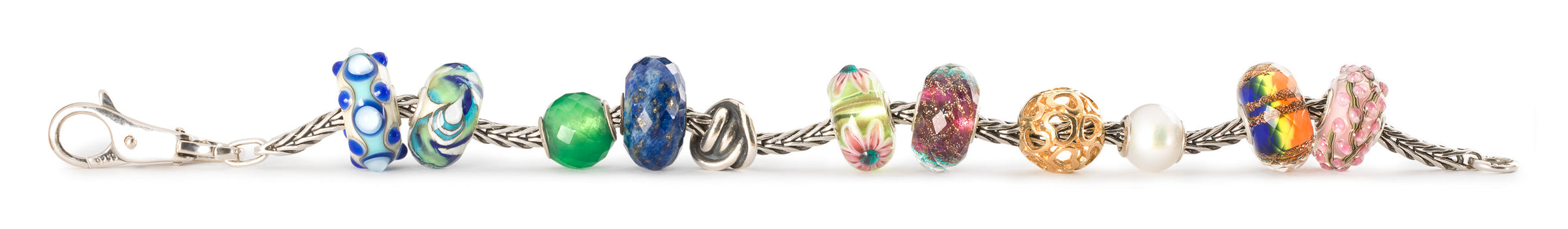 Peoples Uniques Gewinner des Jahres 2023 eines Armbandes mit anderen Perlen: Frühling in der Provence, Regenbogen Facette, Violetter Himmel Facette, Rosenknospen, Pinke Blumen und Auster Facette