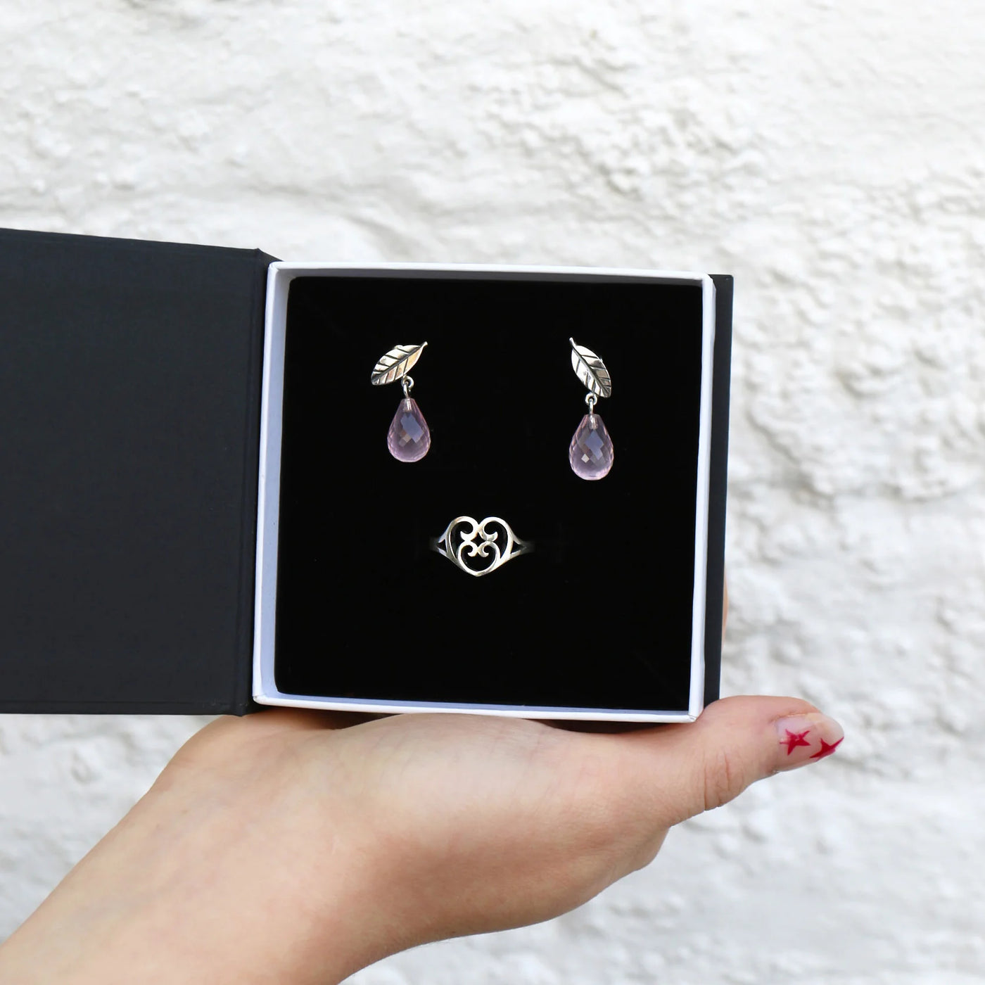 Passion und Blütenblätter Ring und Ohrstecker Geschenk Set