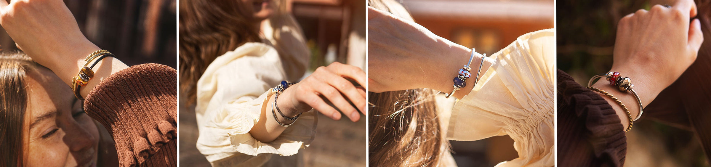 Ready to Shine Kollektion als Trio tragbarer Armbänder in Silber und Leder Moodboard