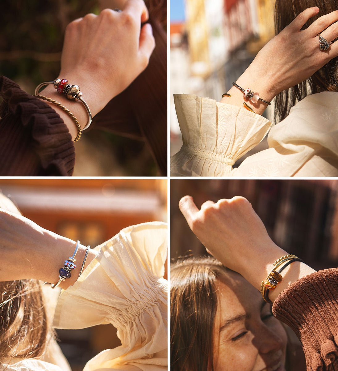 Ready to Shine Kollektion als Trio tragbarer Armbänder in Silber und Leder Moodboard