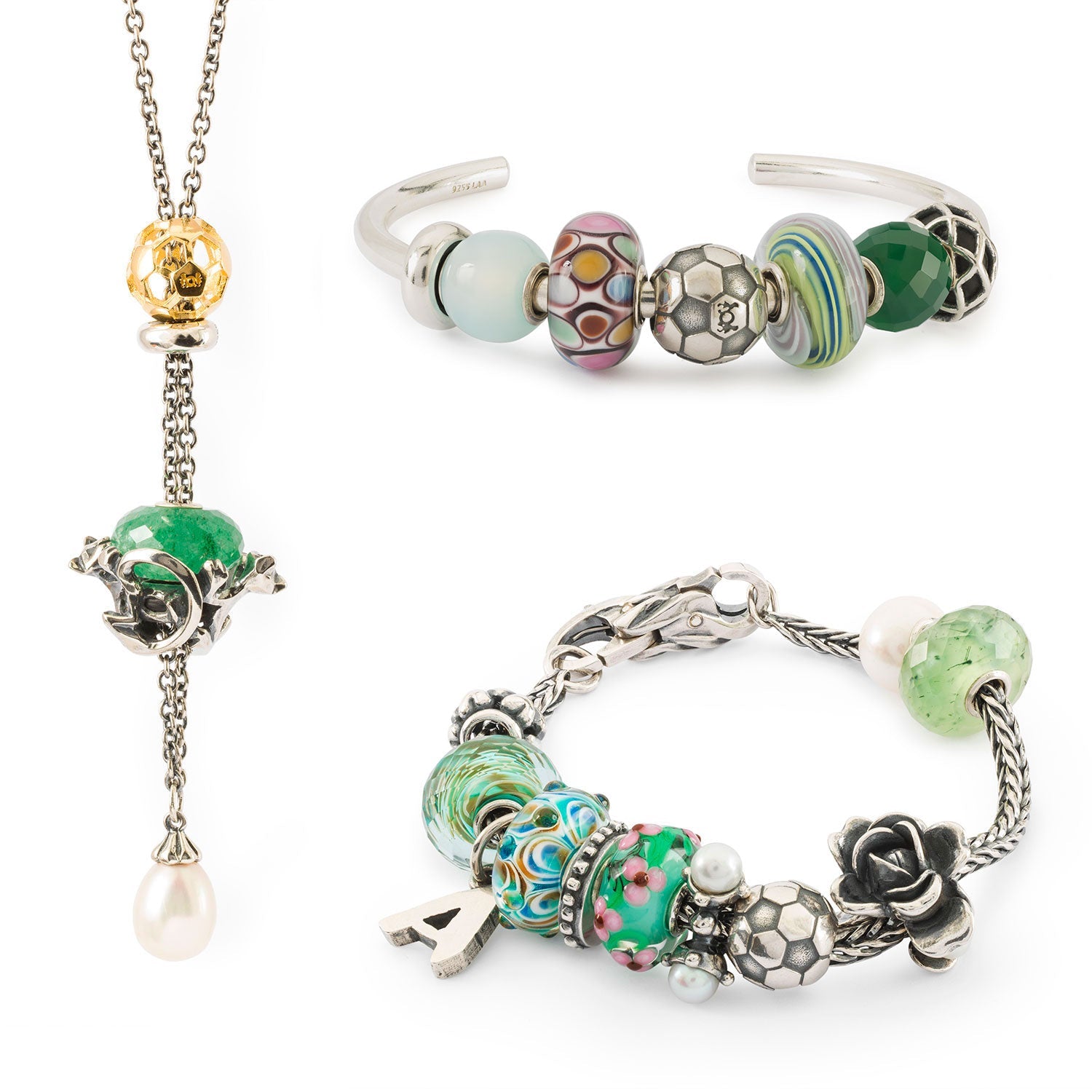 Inspirierende Trollbeads Galerie mit den Trollbeads Fussball Fieber Beads auf verschiedenen Schmuckstücken