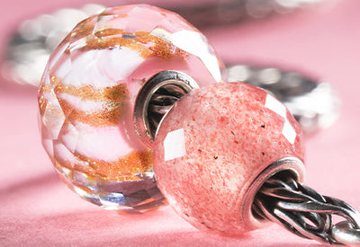 Trollbeads round strawberry quartz and Pink Melody